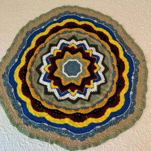 New Handmade Crochet Afghan Throw Sea & Earth Tones Mandala 4’ Diameter